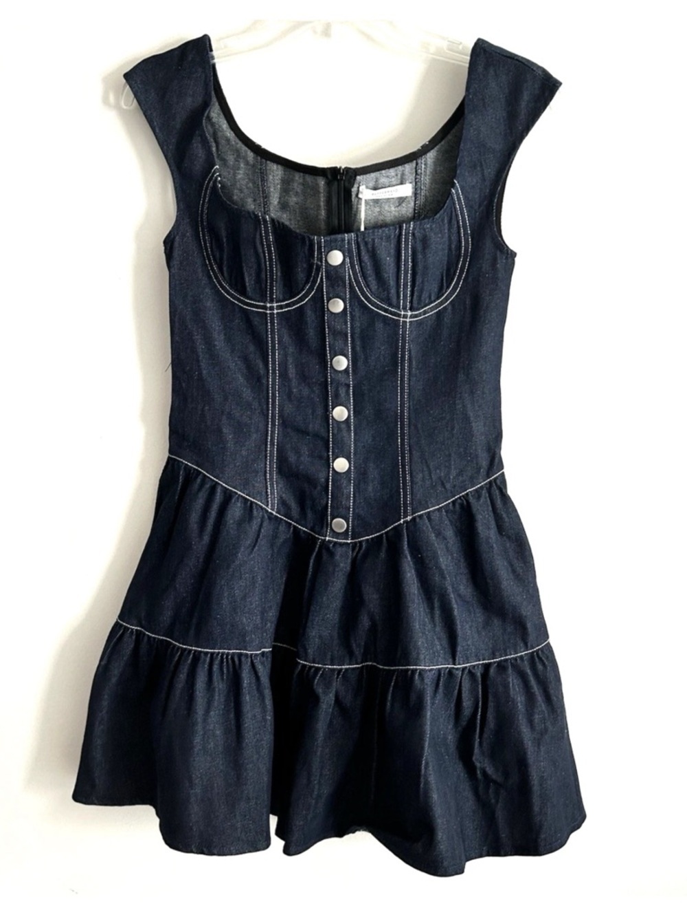 Peppermayo | Isabella Denim Bustier Dress Size 4 Blue Fit Flare Cap Sleeves - Picture 8 of 15